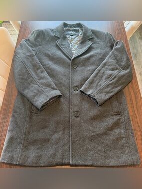 London Fog Mens Charcoal Grey Wool Blend Coat Jacket Pockets Quilted Lining XL